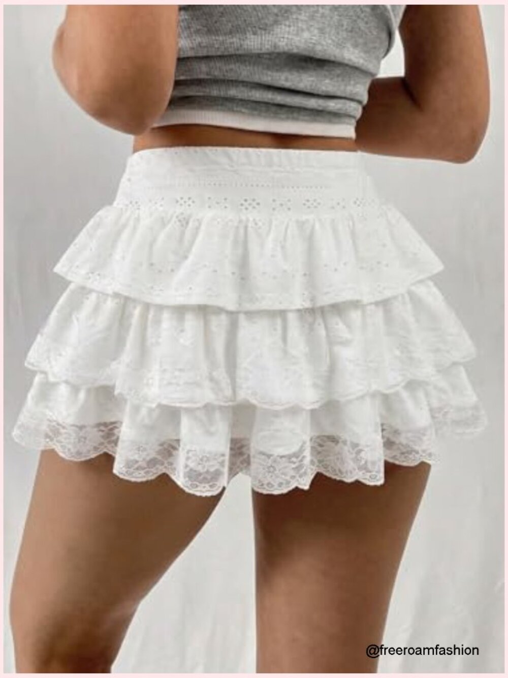 Y2K Lace Mini Skirt with Shorts High Waisted A-Line Skort Ruffle Layered - Picture 2 of 7
